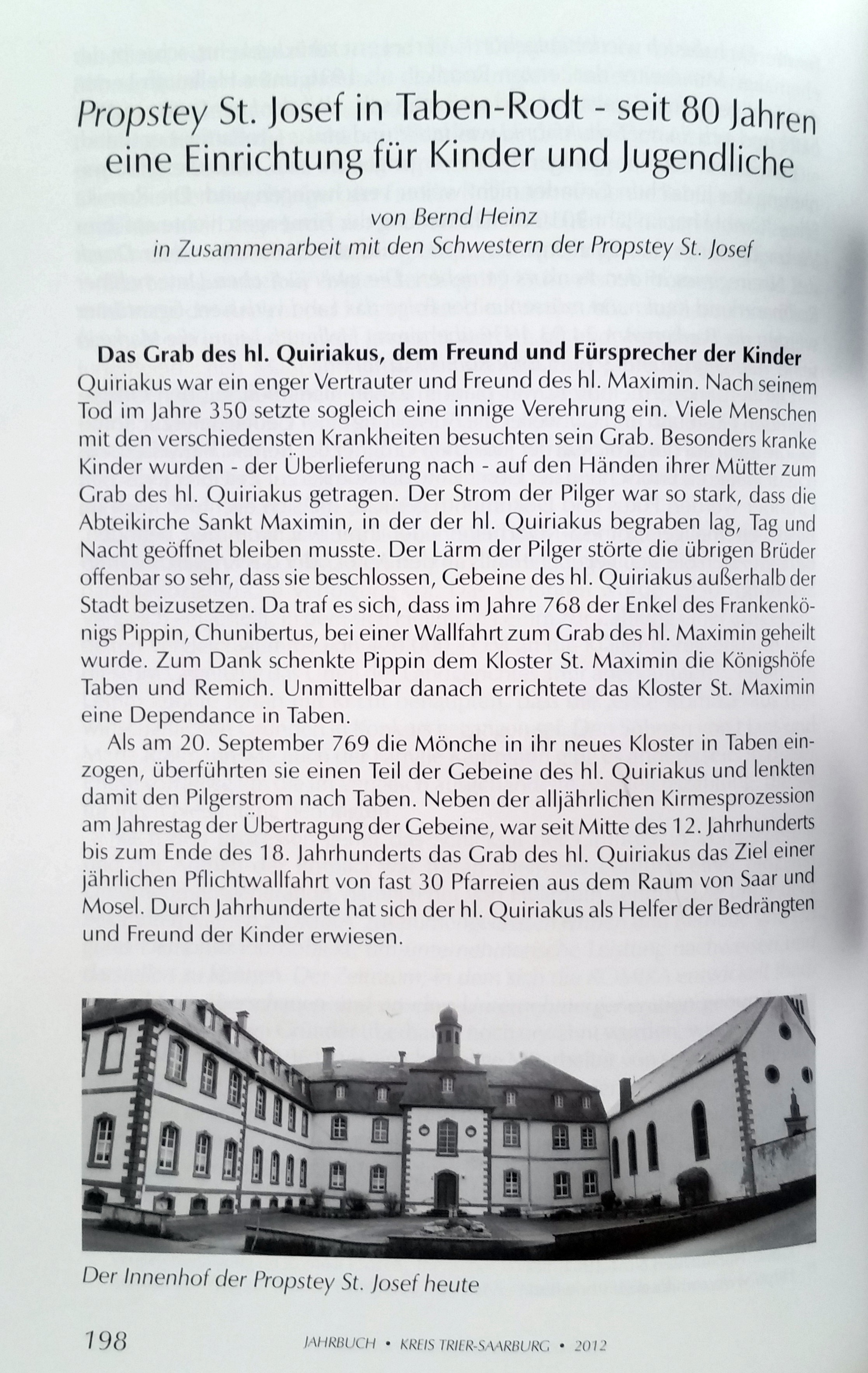 Jahrbuch 2012 Beitrag: Propstey St. Josef in Taben-Rodt